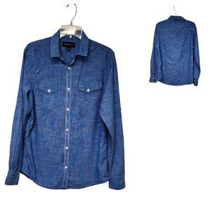 INC International Concepts Cotton Shirt Men's Medium Roll Tab Sleeves Pale Blue